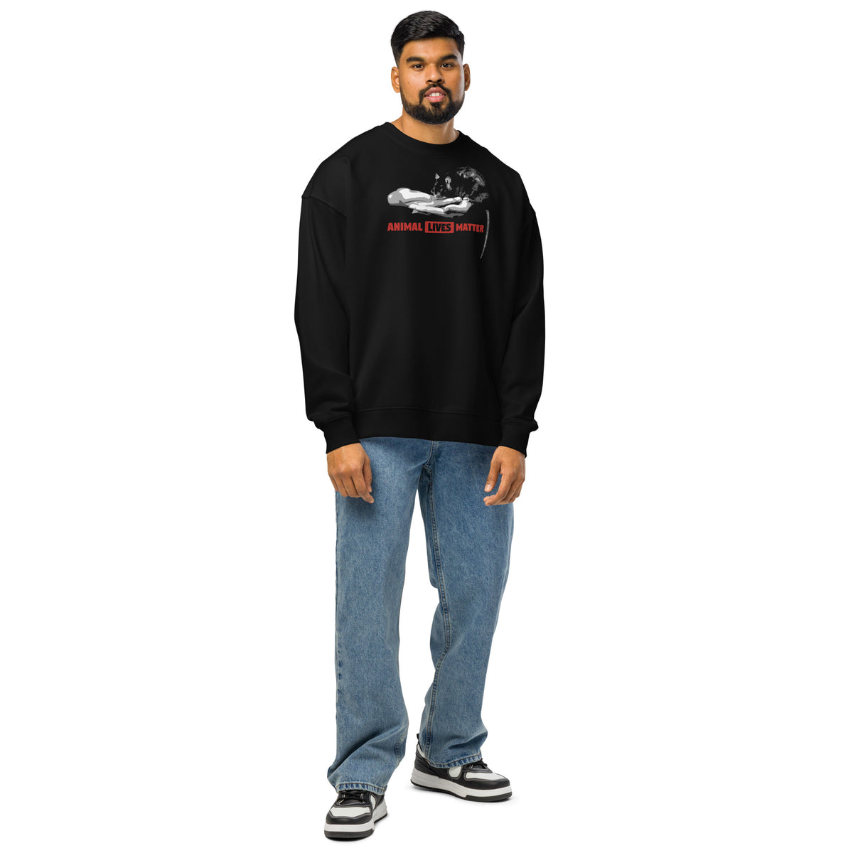Oversize-Sweatshirt mit Rundhalsausschnitt, Frontprint „Animal Lives Matter“, lockerer Sitz