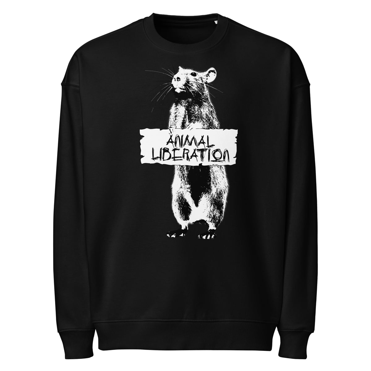 Schwarzes Oversize-Sweatshirt mit Ratten-Aufdruck und Rundhalsausschnitt