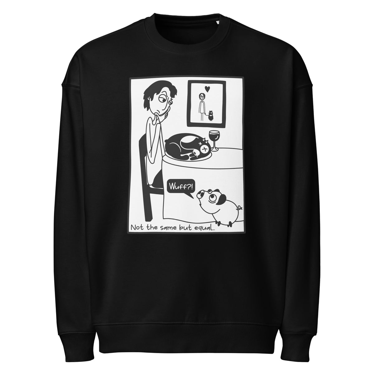 Schwarzes Oversized-Sweatshirt mit Frontprint und Rundhalsausschnitt