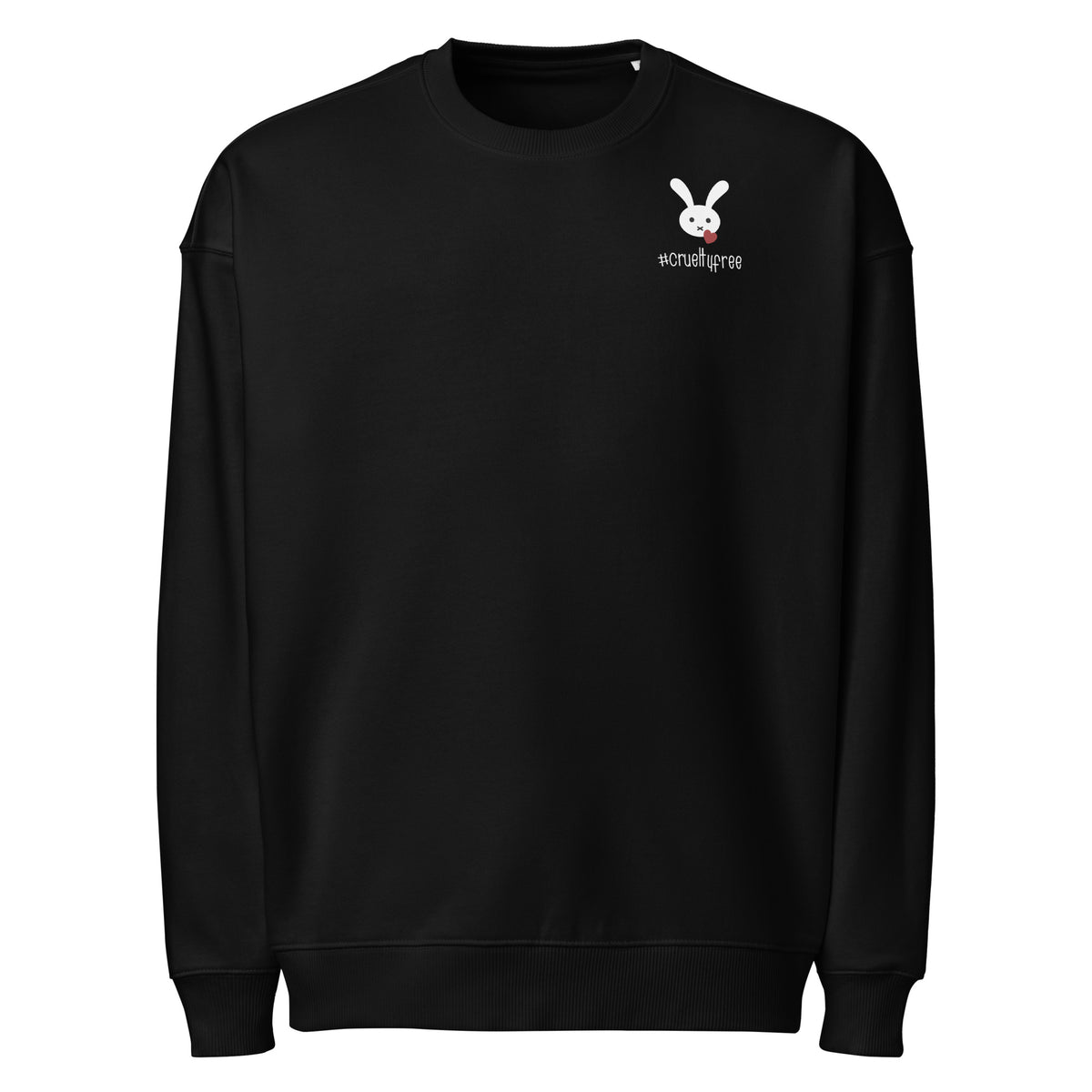 Oversized Sweatshirt in Schwarz mit Rundhalsausschnitt und kleinem Bunny-Logo vorn