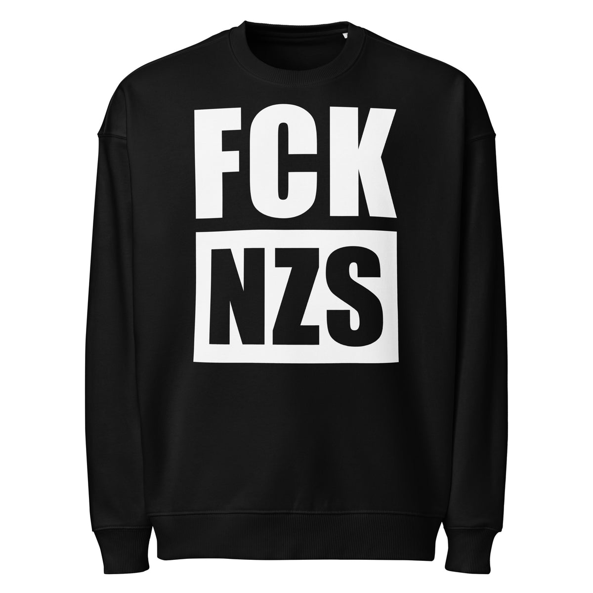 Oversized Sweatshirt, schwarz, FCK/NZS-Logoprint vorn