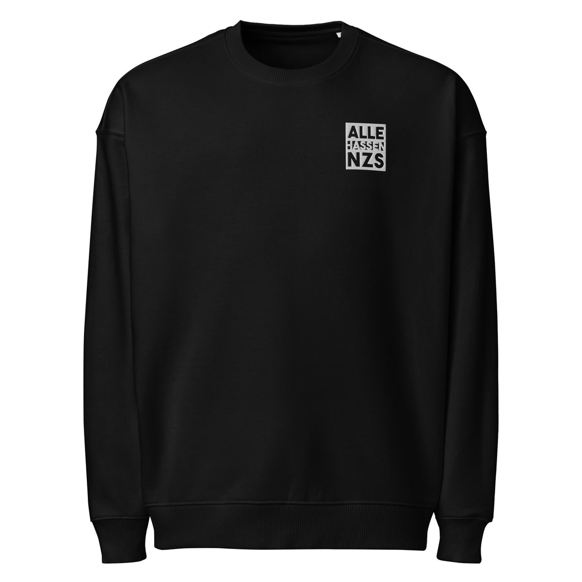 Schwarzes Oversized-Sweatshirt mit Rundhalsausschnitt und Bruststickerei