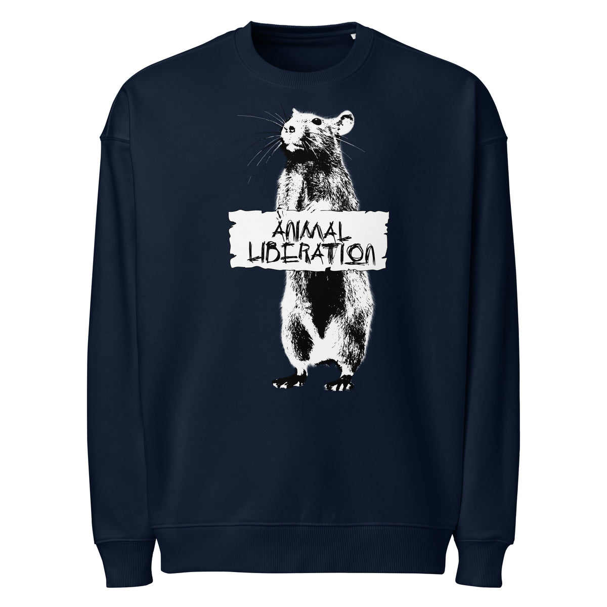 Dunkelblaues Oversize-Sweatshirt mit Ratten-Aufdruck und Rundhalsausschnitt