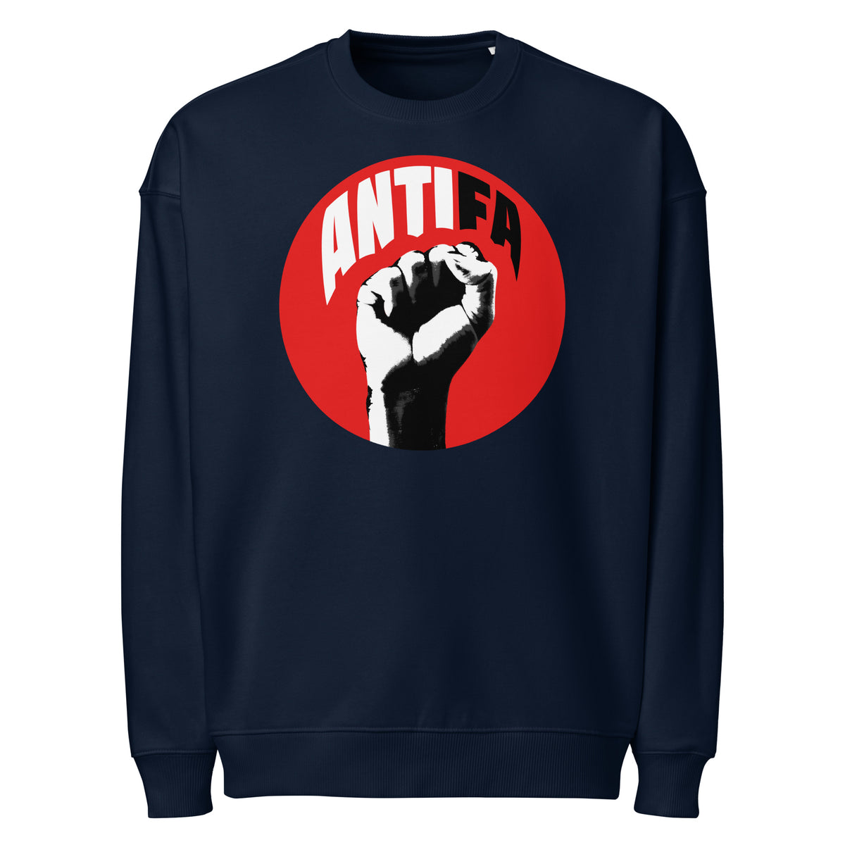 Oversized-Sweatshirt, French Navy, ANTIFA-Print im roten Kreis auf der Brust