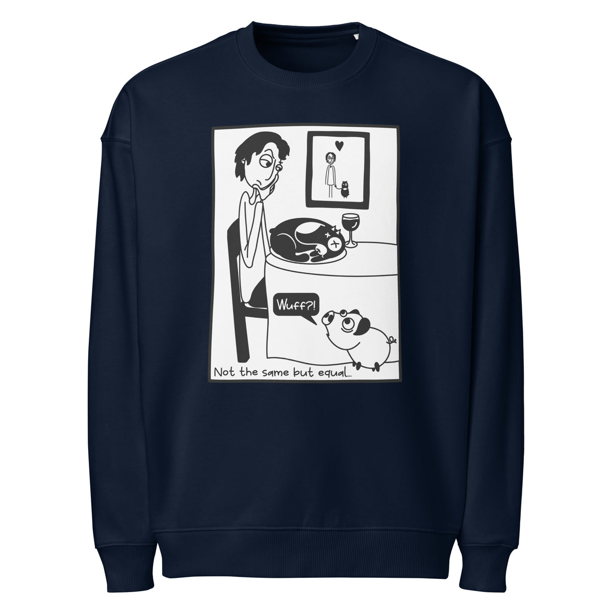 Dunkelblaues Oversized-Sweatshirt mit Frontprint und Rundhalsausschnitt