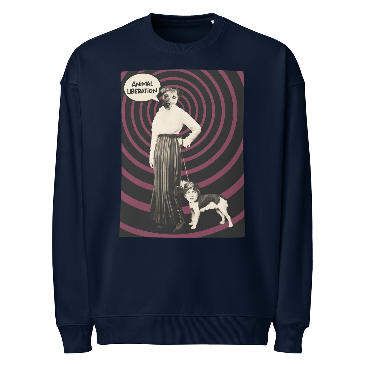 Oversize-Sweatshirt in Dunkelblau mit Frontprint und Rundhalsausschnitt.