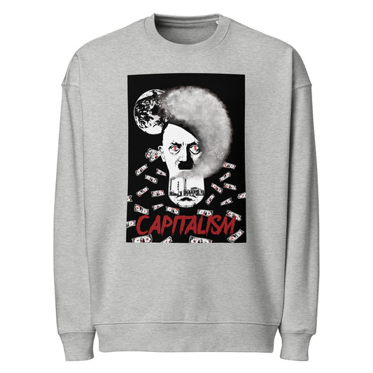 Oversized Sweatshirt in meliertem Grau mit Frontprint eines Porträts und Textgrafik