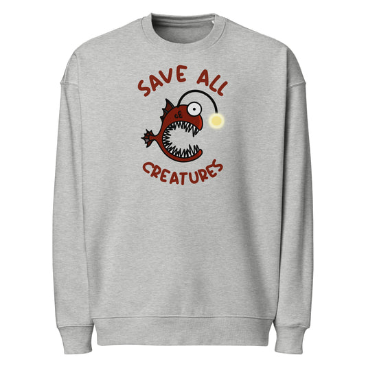 Oversized Sweatshirt Hellgrau mit Froschfisch-Print und Rundhalsausschnitt