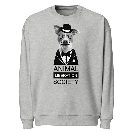 Oversize-Sweatshirt Heather Grau mit Hunde-Print und Text „Animal Liberation Society“