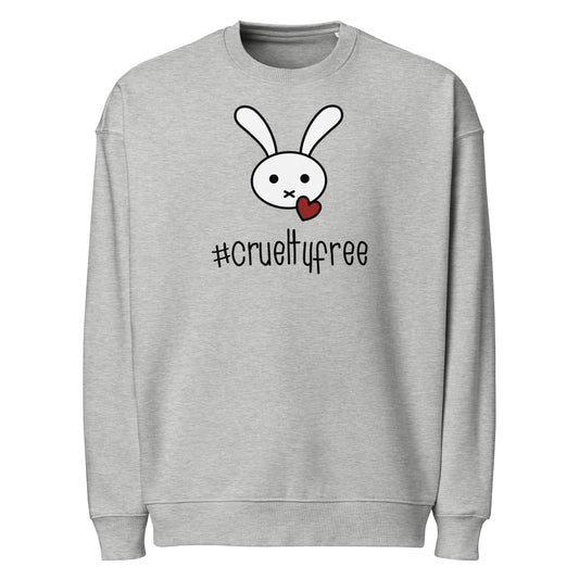 Oversized-Sweatshirt in meliertem Grau mit Hasen-Print und #crueltyfree Schriftzug
