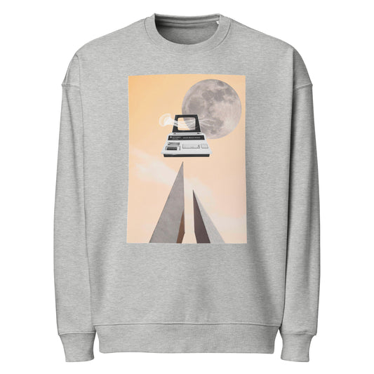 Grau meliertes Oversize-Sweatshirt mit Rundhalsausschnitt und Front-Grafikprint