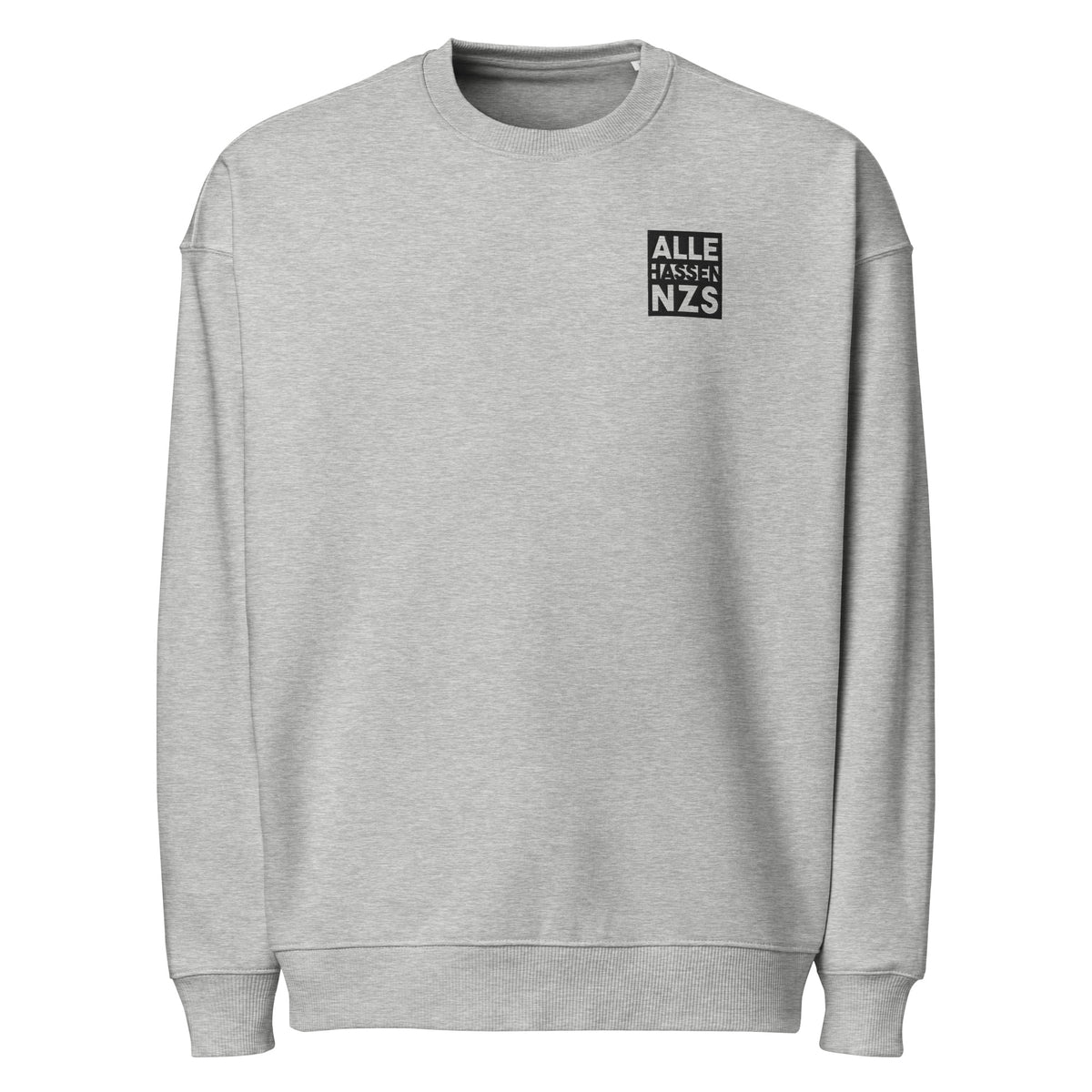 Heather-graues Oversized-Sweatshirt mit Rundhalsausschnitt und Bruststickerei
