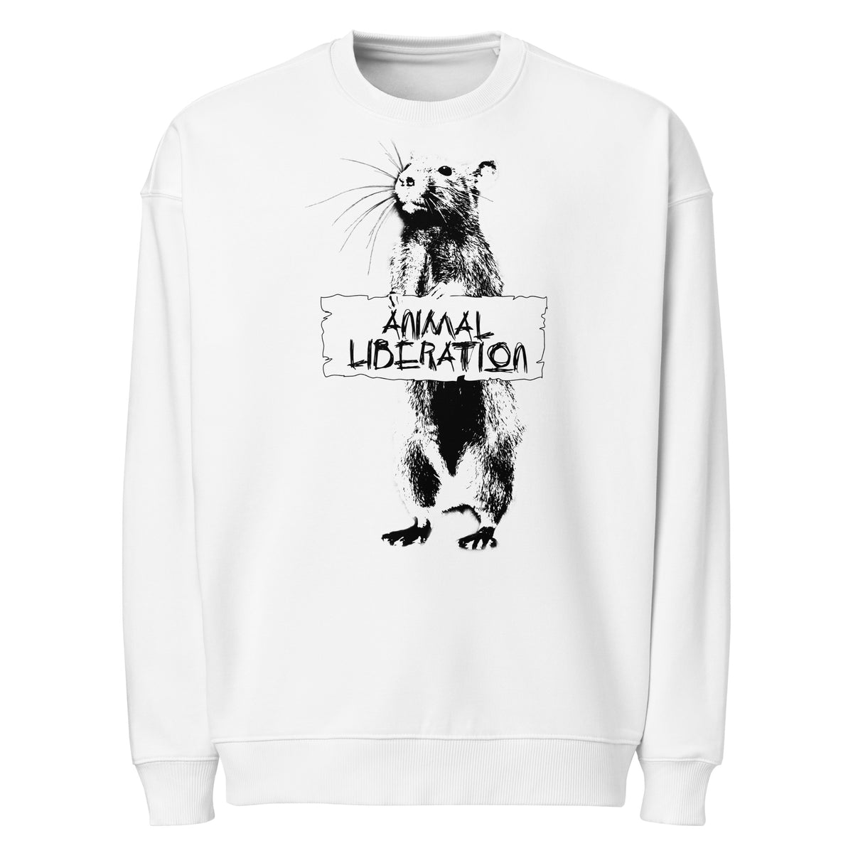 Weißes Oversize-Sweatshirt mit Ratten-Aufdruck und Rundhalsausschnitt