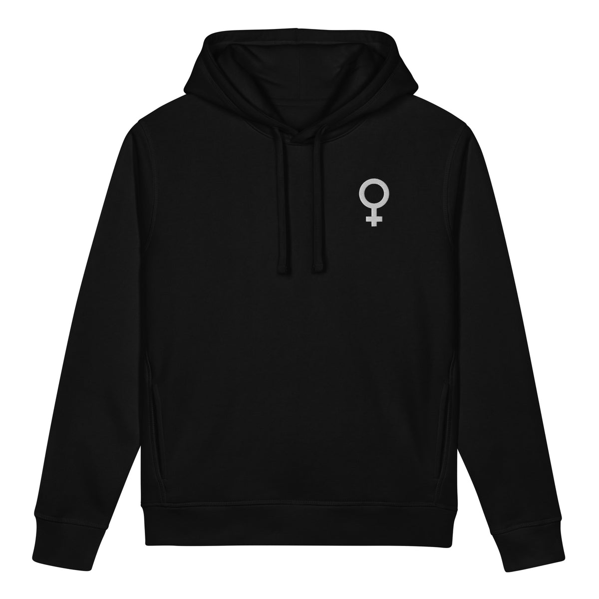 Hoodie mit Kapuze, schwarze Stickerei am Brustbereich