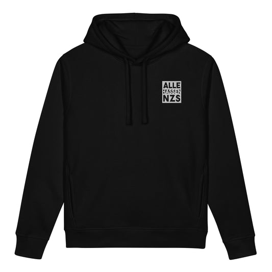 Schwarzer Hoodie mit Kapuze und besticktem Schriftzug „ALLE HASSEN NZS“