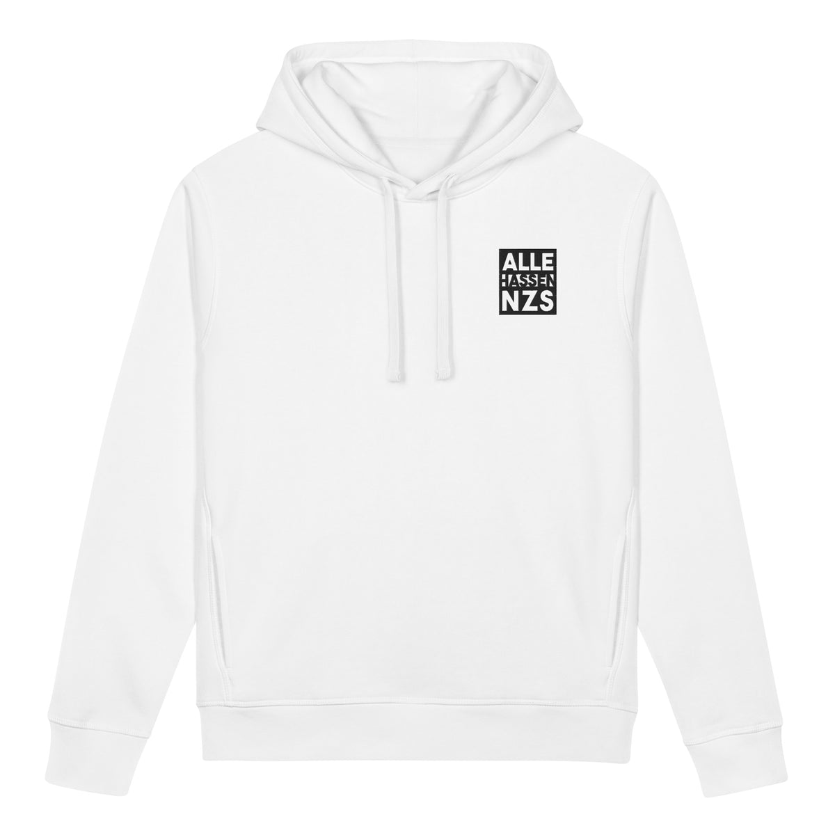Weißer Hoodie mit Kapuze und besticktem Schriftzug „ALLE HASSEN NZS“