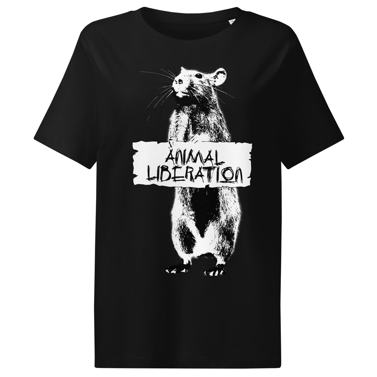 Damen T-Shirt, schwarz, mit Panda-Print und „ANIMAL LIBERATION“