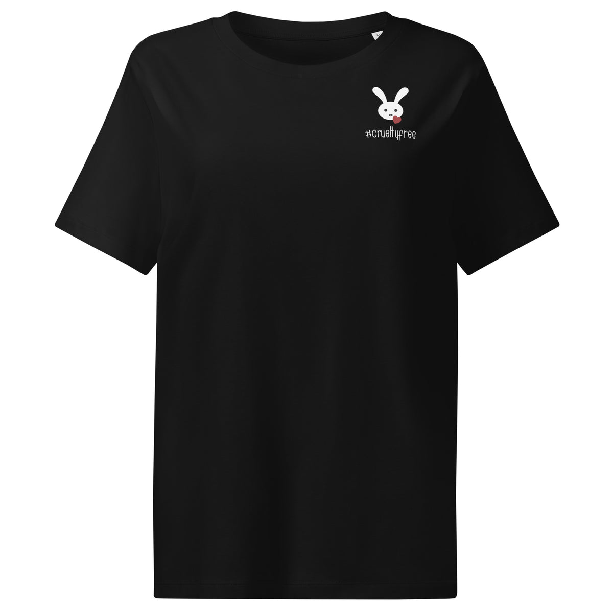 Schwarzes Damen-T-Shirt mit rundem Ausschnitt, Hasenmotiv und #createfree-Print
