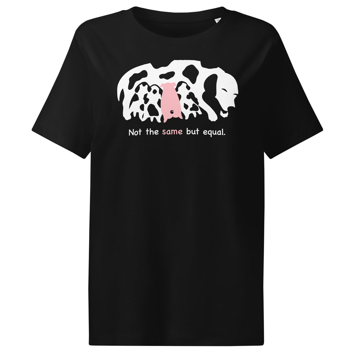 Veganes Bio-Damen-T-Shirt Animal Equality, schwarz, mit Tiermotiv-Print