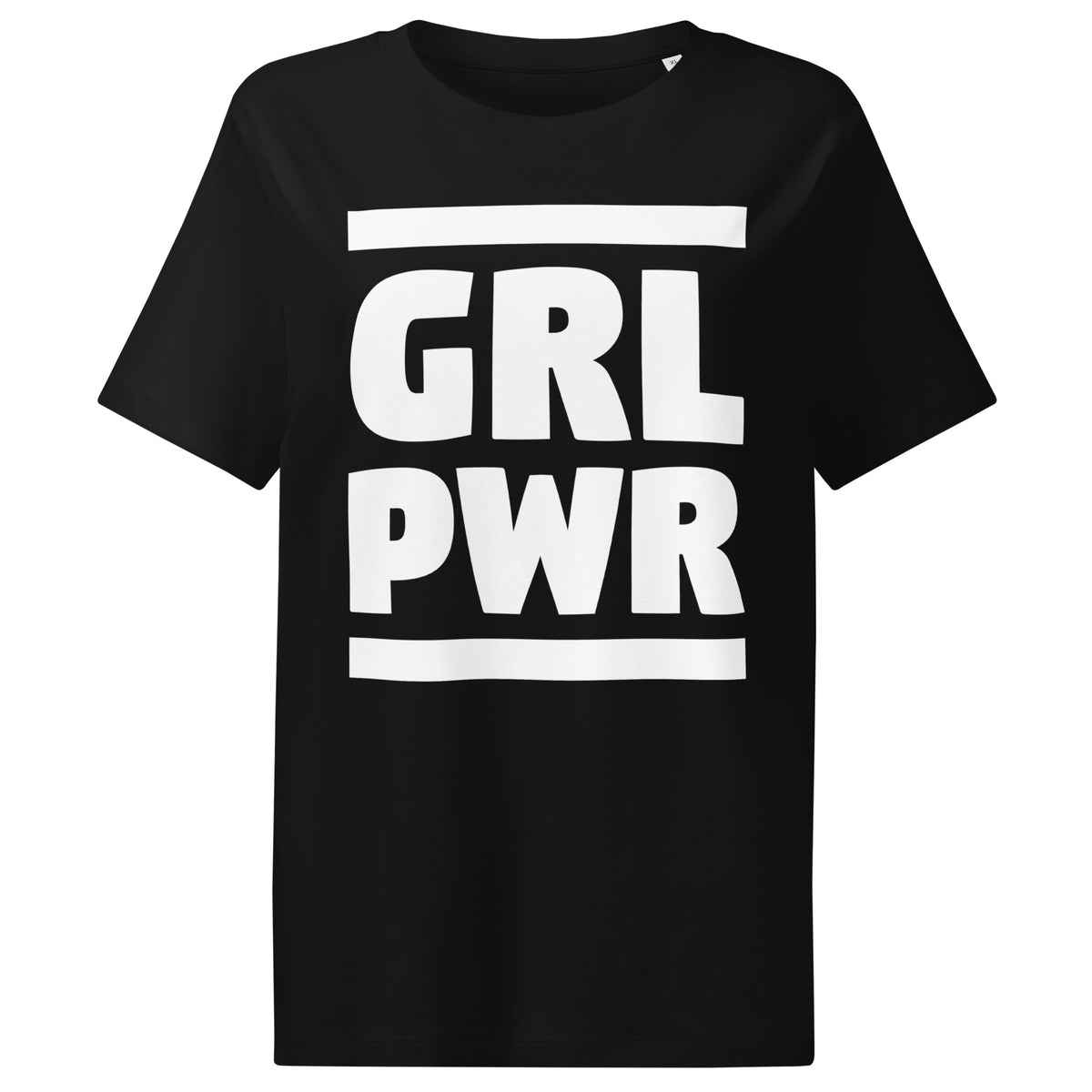 Damen-T-Shirt in Schwarz mit großem „GRL PWR“-Schriftzug vorn