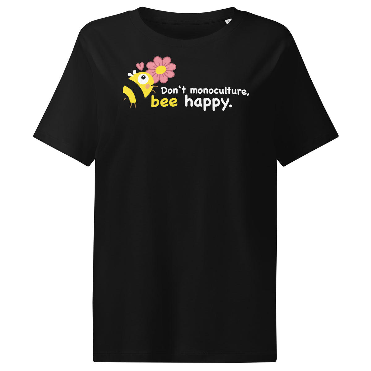 Damen-T-Shirt in Schwarz mit Bienen-Print und Schriftzug „bee happy“