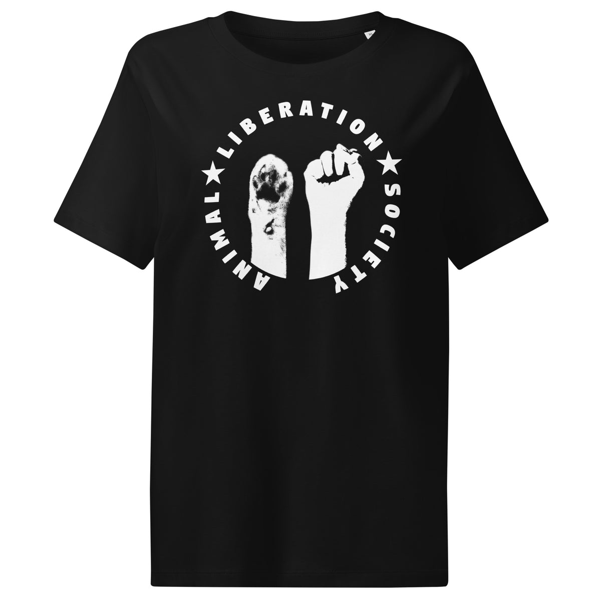 Schwarzes Damen-T-Shirt mit Tier- und Fäuste-Aufdruck im Kreis
