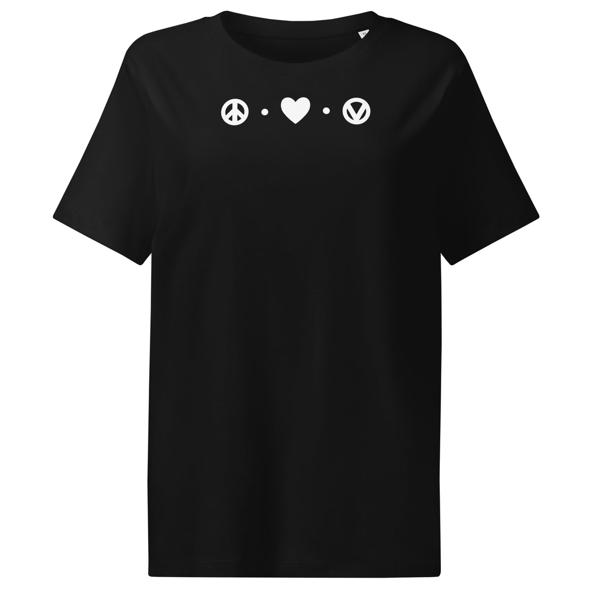 Damen-T-Shirt schwarz mit Peace-Heart- und Vegan-Symbol-Print