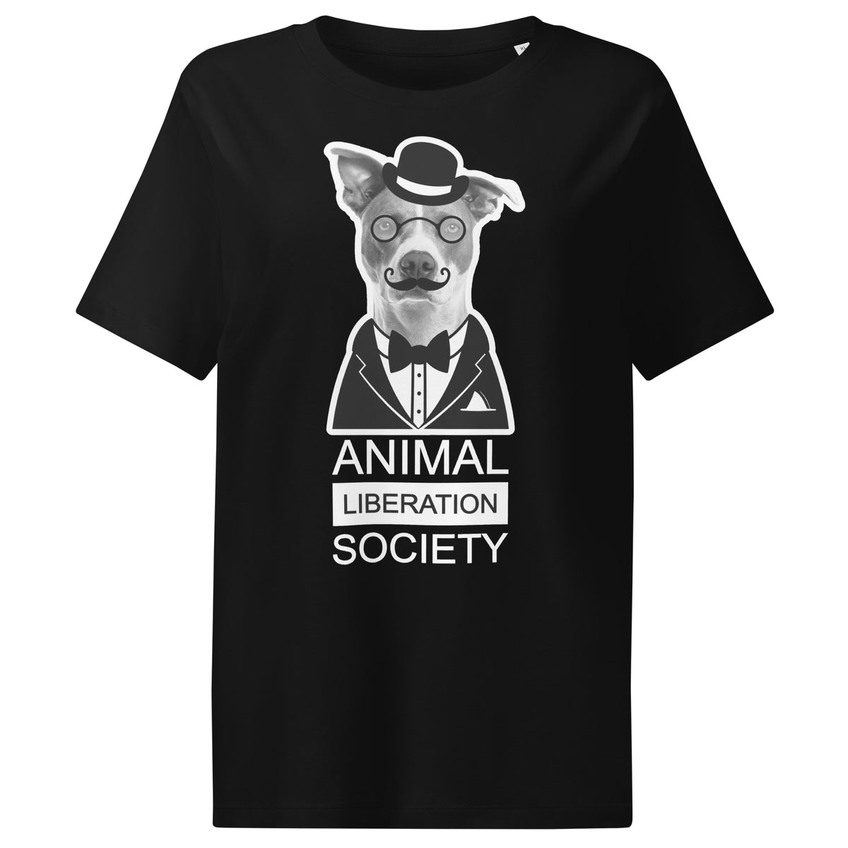 Schwarzes Damen-T-Shirt mit Mr. Dog-Motiv und Schriftzug „Animal Liberation Society“