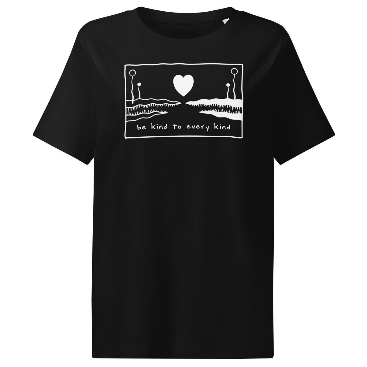 Damen-T-Shirt in Schwarz mit Frontmotiv und Schriftzug „Be kind to every kind“