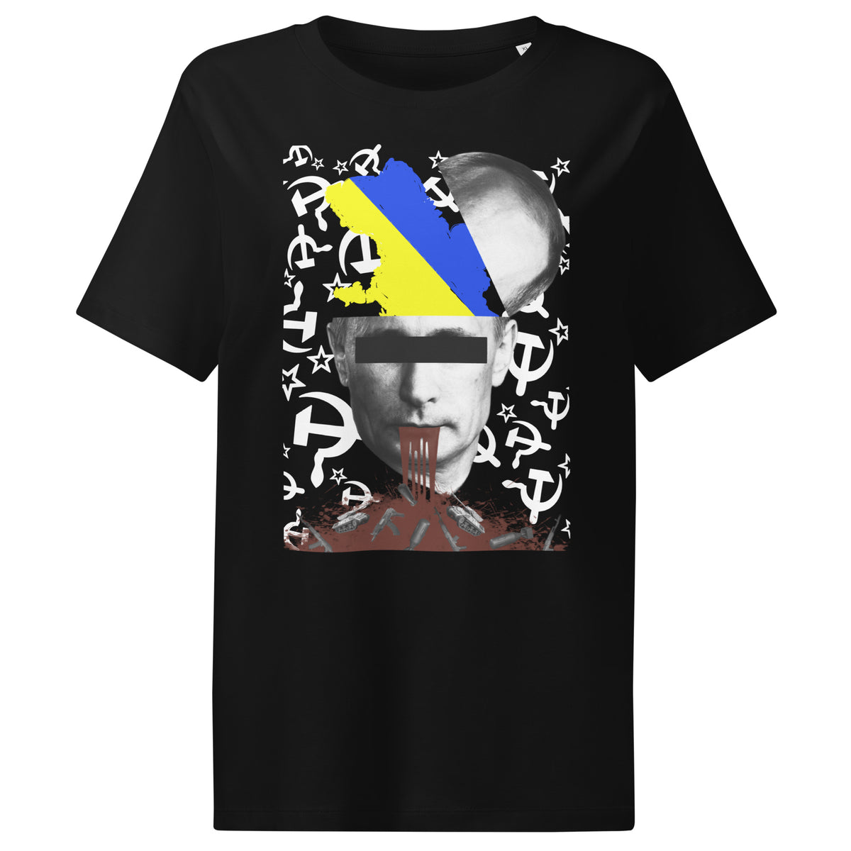 Damen-T-Shirt (Schwarz) mit großem Frontprint aus Flagge und Porträt