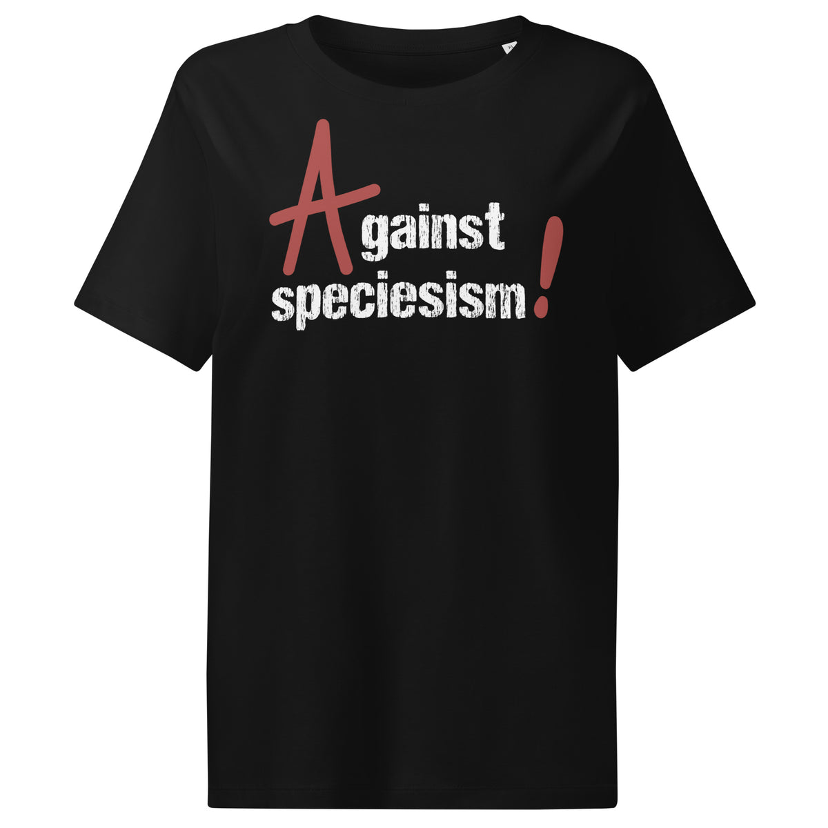 Schwarzes Damen-T-Shirt mit Frontprint „Against speciesism!“
