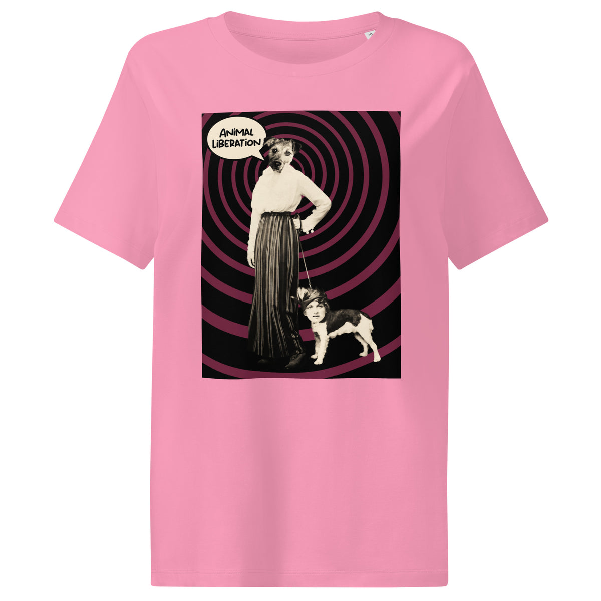 Damen-T-Shirt Bubble Pink mit großem Print „Animal Liberation“ (Hund & Figur)