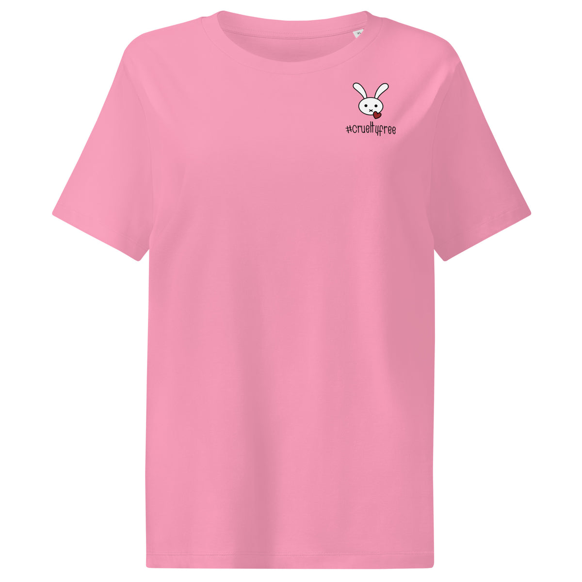 Rosa Damen-T-Shirt mit rundem Ausschnitt, Hasenmotiv und #createfree-Print