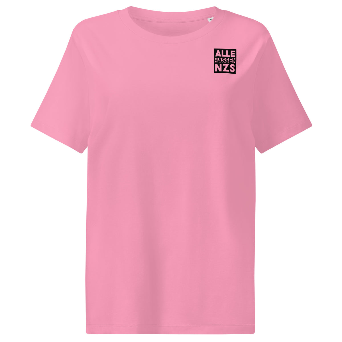 Veganes Bio Damen-T-Shirt, pink, mit Brustprint „ALLE HASSEN NZS“