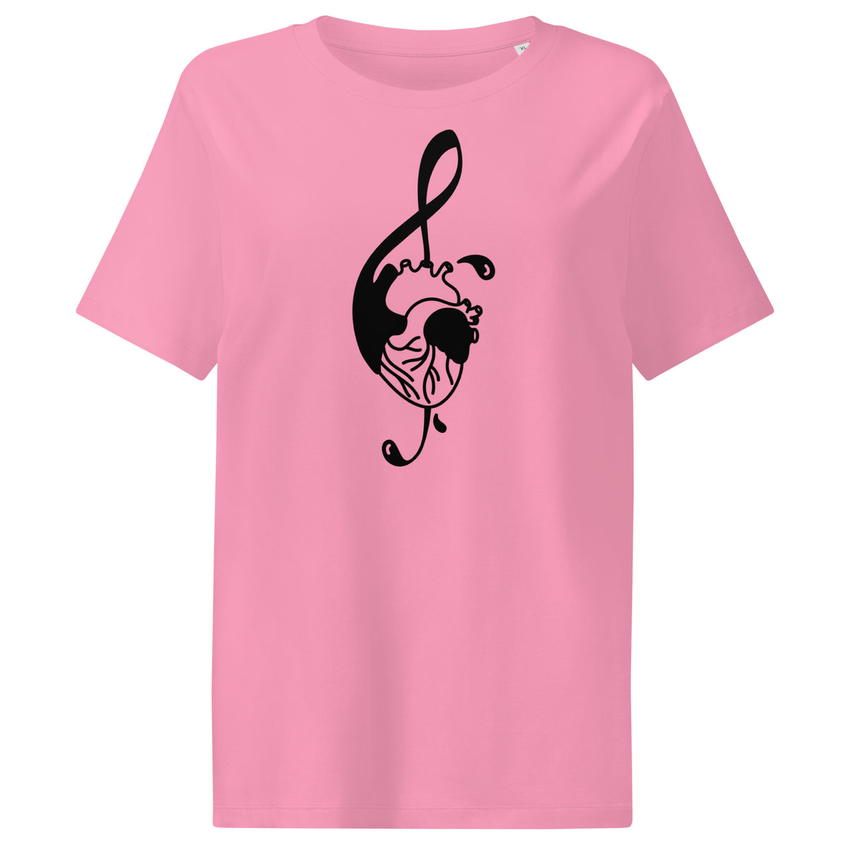Rosa Damen-T-Shirt mit schwarzem Musiknoten-Katzenkopf-Print