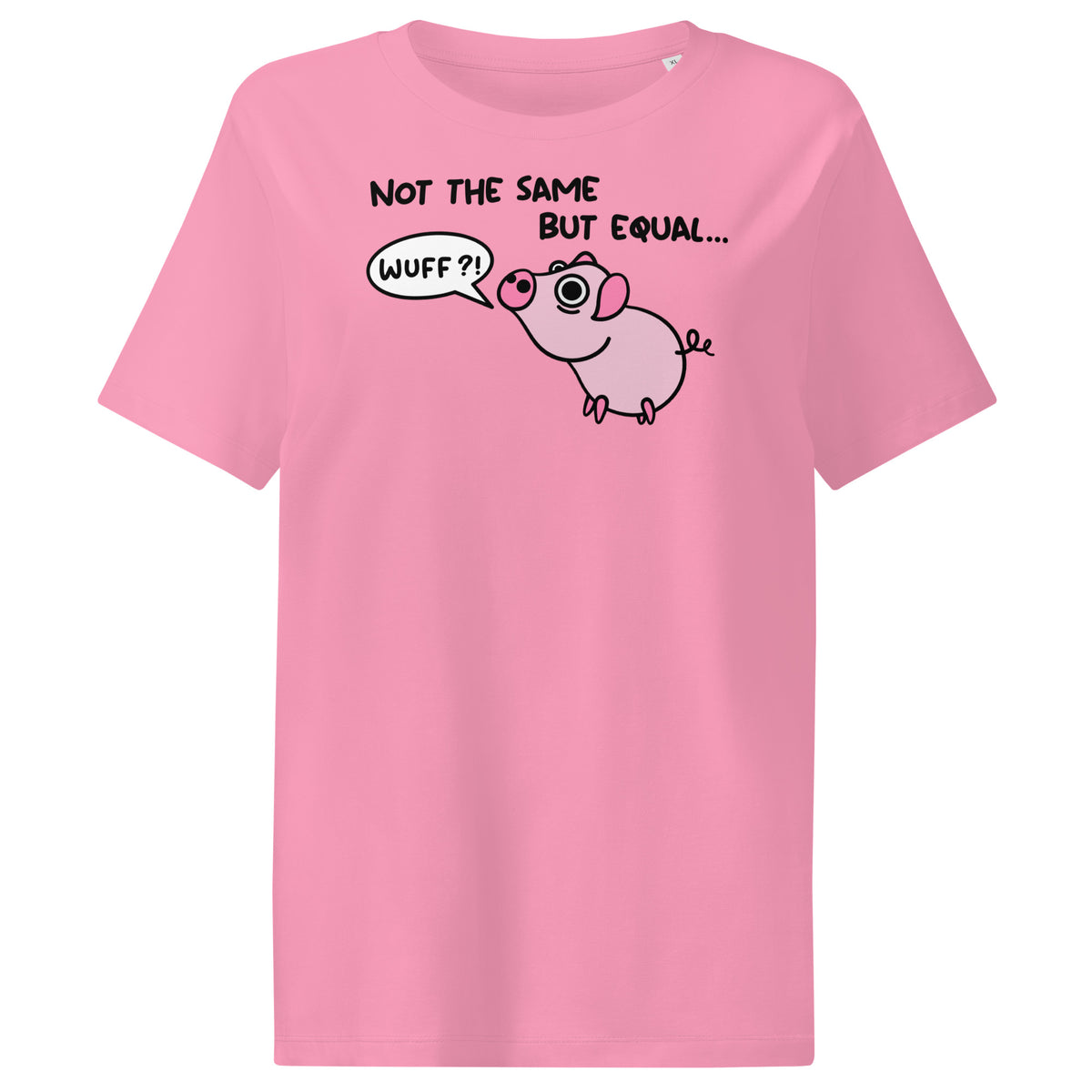 Rosa Damen-T-Shirt mit Rundhalsausschnitt und süßem Ferkel-Comic-Print auf der Brust