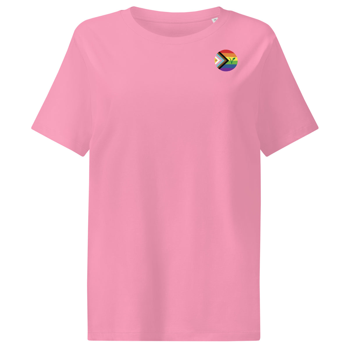Damen-T-Shirt aus Baumwolle, pink, Rundhalsausschnitt, kleiner Brustaufdruck