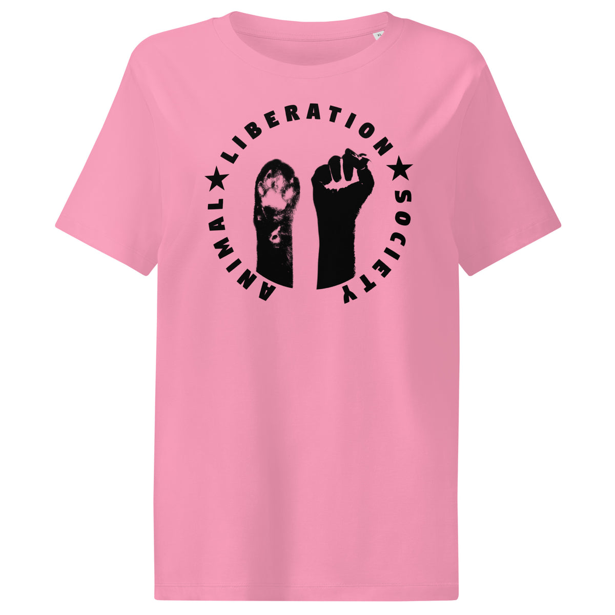 Pinkfarbenes Damen-T-Shirt mit Tier- und Fäuste-Aufdruck im Kreis