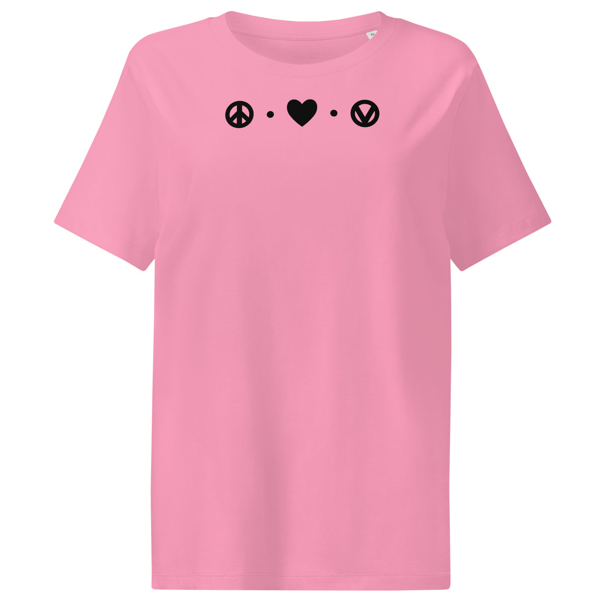 Damen-T-Shirt pink mit Peace-Heart- und Vegan-Symbol-Print