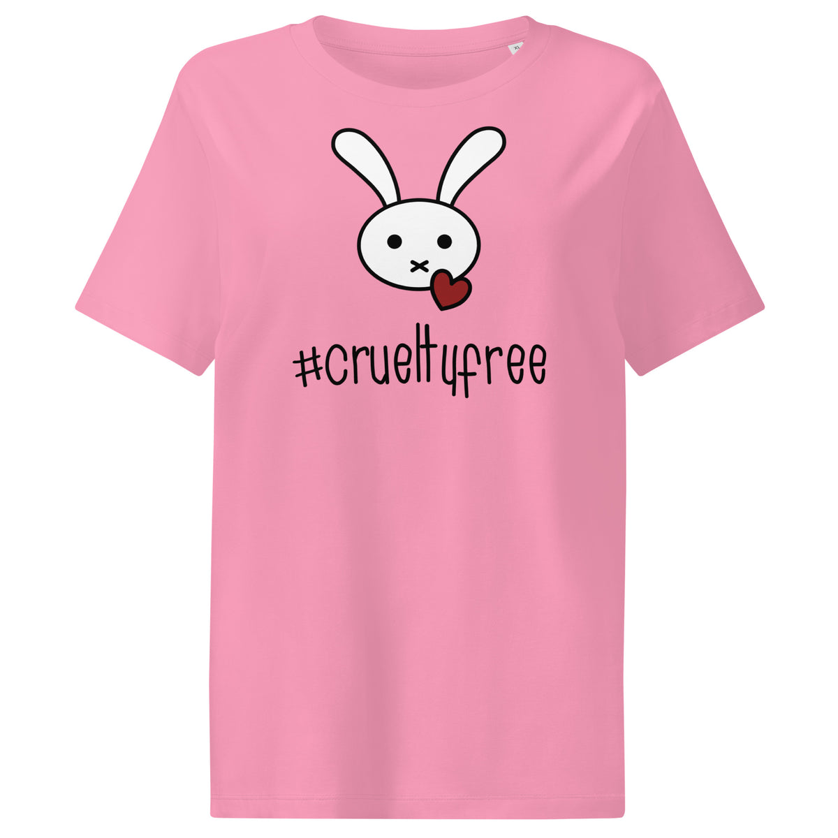Rosa Damen-T-Shirt mit Hase-Illustration und Hashtag #crueltyfree im Vorderdruck