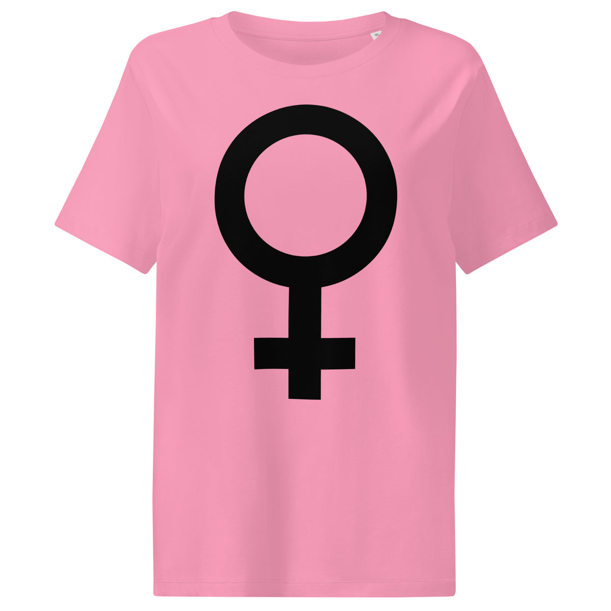 Damen-T-Shirt Rosa mit schwarzem Kreis-und-Symbolmotiv auf der Vorderseite
