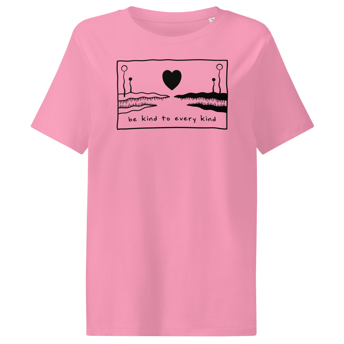 Damen-T-Shirt in Rosa mit Frontmotiv und Schriftzug „Be kind to every kind“