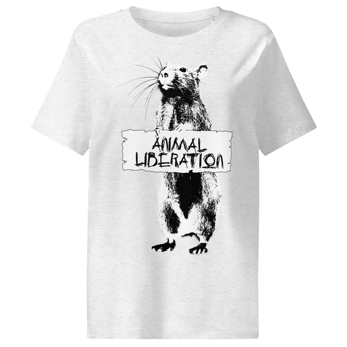 Damen T-Shirt, hellgrau meliert, mit Panda-Print und „ANIMAL LIBERATION“