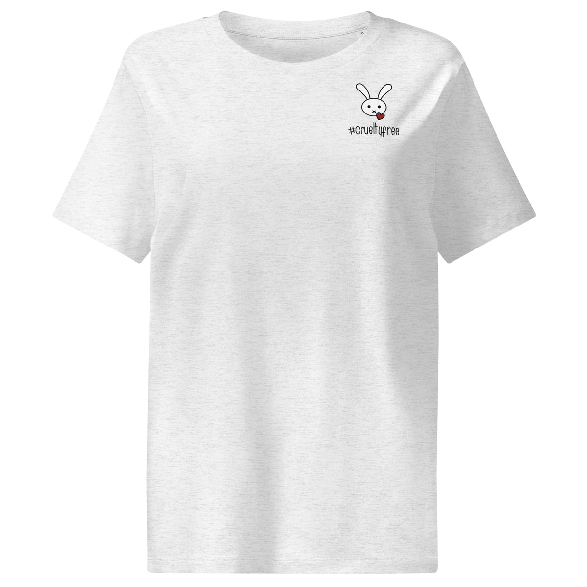 Hellgraues Damen-T-Shirt mit rundem Ausschnitt, Hasenmotiv und #createfree-Print