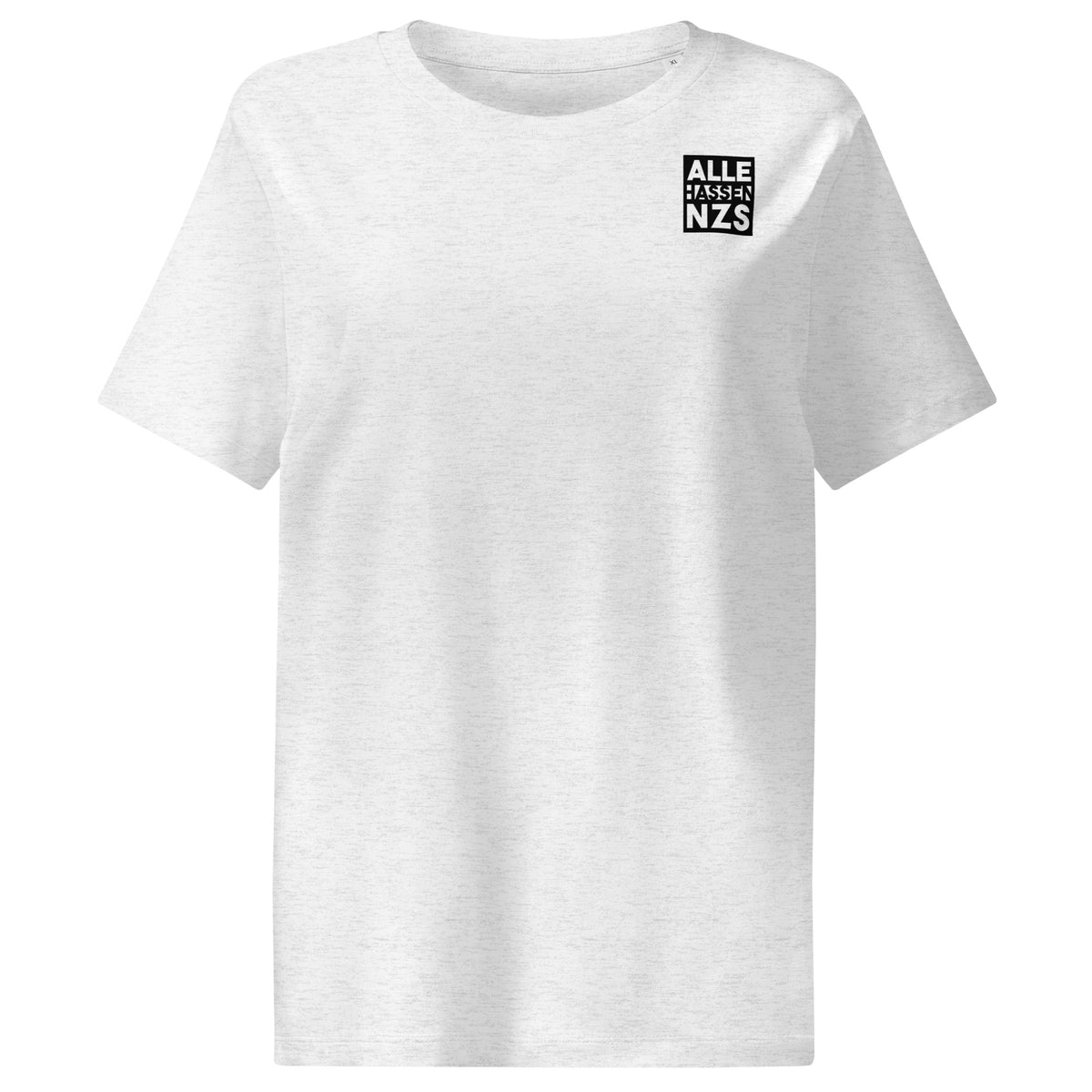 Veganes Bio Damen-T-Shirt, cremefarben, mit Brustprint „ALLE HASSEN NZS“