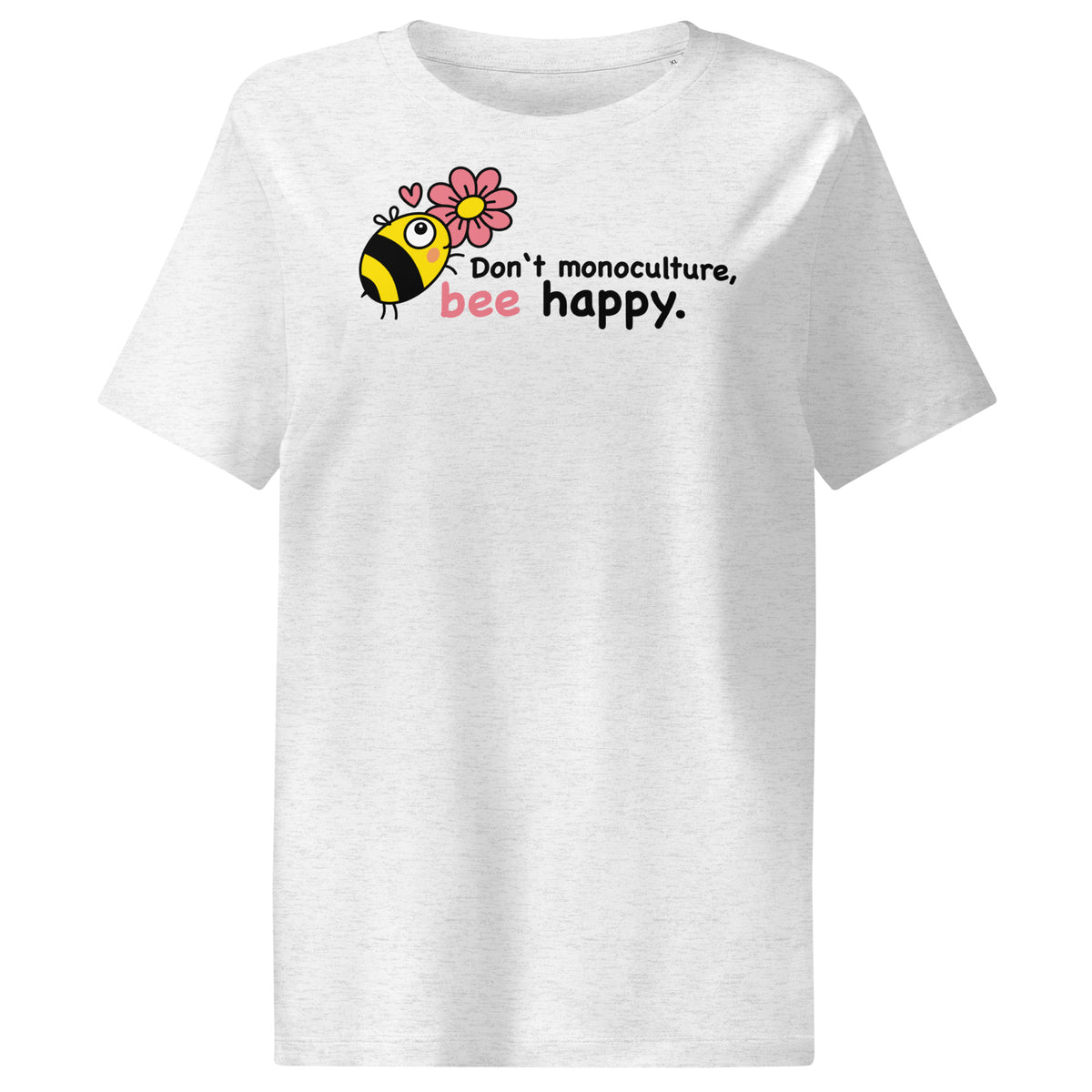 Damen-T-Shirt in Hellgrau mit Bienen-Print und Schriftzug „bee happy“