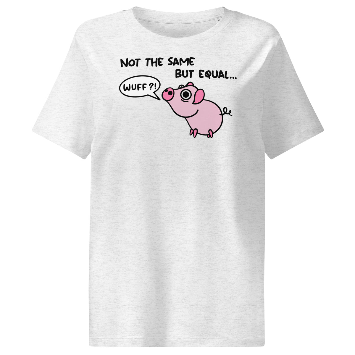 Helles graues Damen-T-Shirt mit Rundhalsausschnitt und Ferkel-Comic-Print auf der Brust
