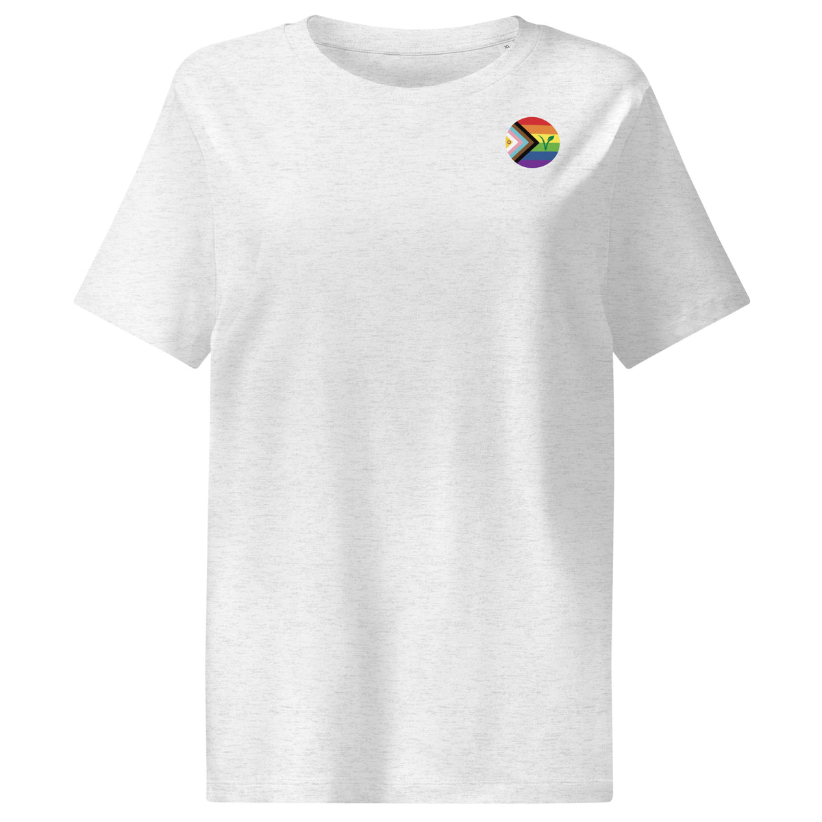 Damen-T-Shirt aus Baumwolle, meliertes Grau, Rundhalsausschnitt, kleiner Brustaufdruck
