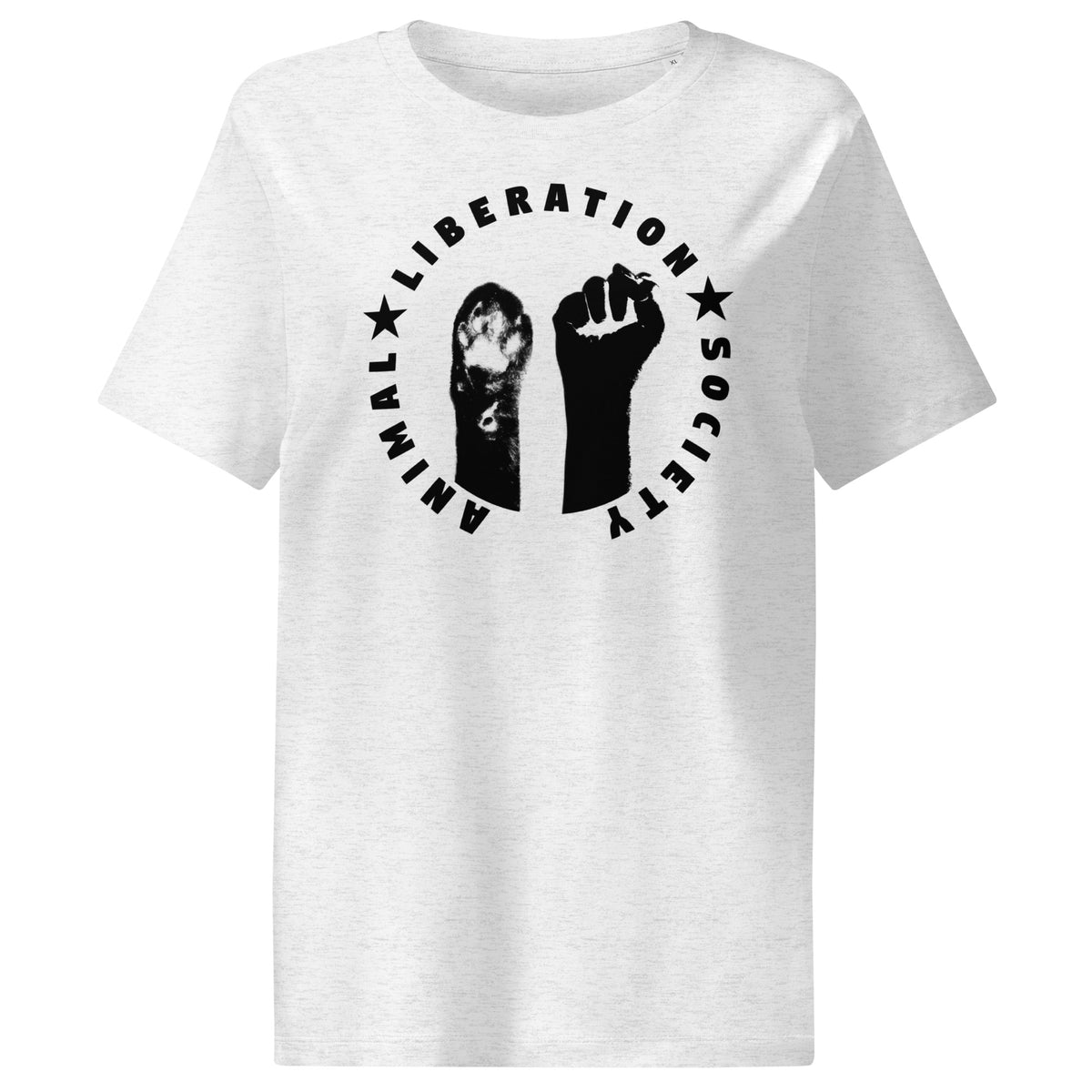 Hellgraues Damen-T-Shirt mit Tier- und Fäuste-Aufdruck im Kreis