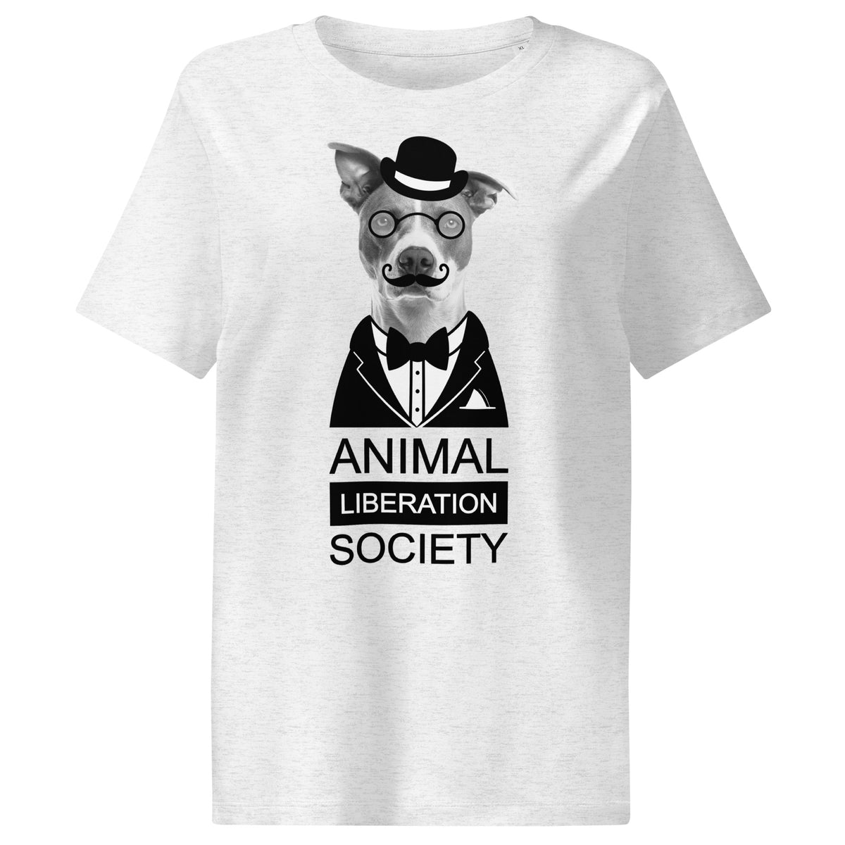 Hellgraues Damen-T-Shirt mit Mr. Dog-Motiv und Schriftzug „Animal Liberation Society“